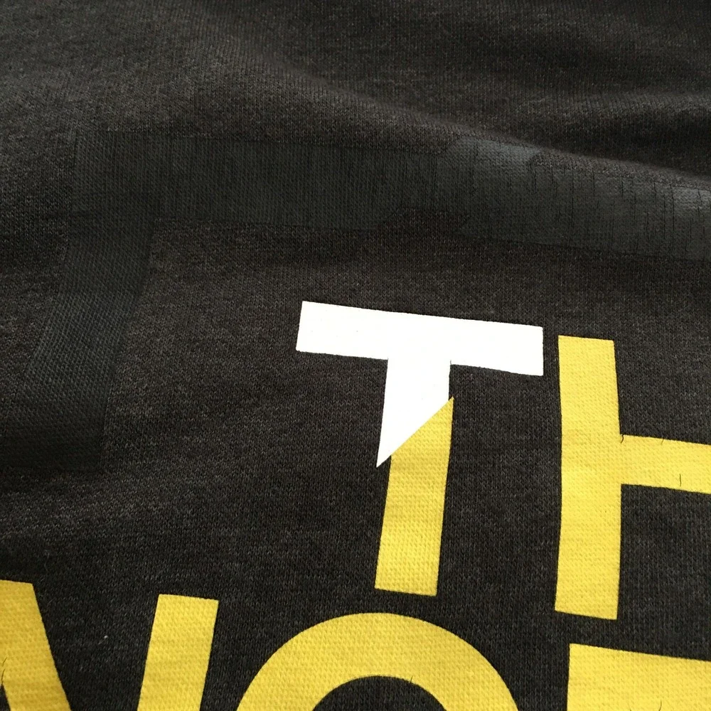The North Face Hoodie Sweatshirt Mens Large Charcoal Yellow Logo Pullover